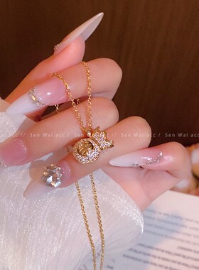网红钱袋子镶钻钛钢项链女