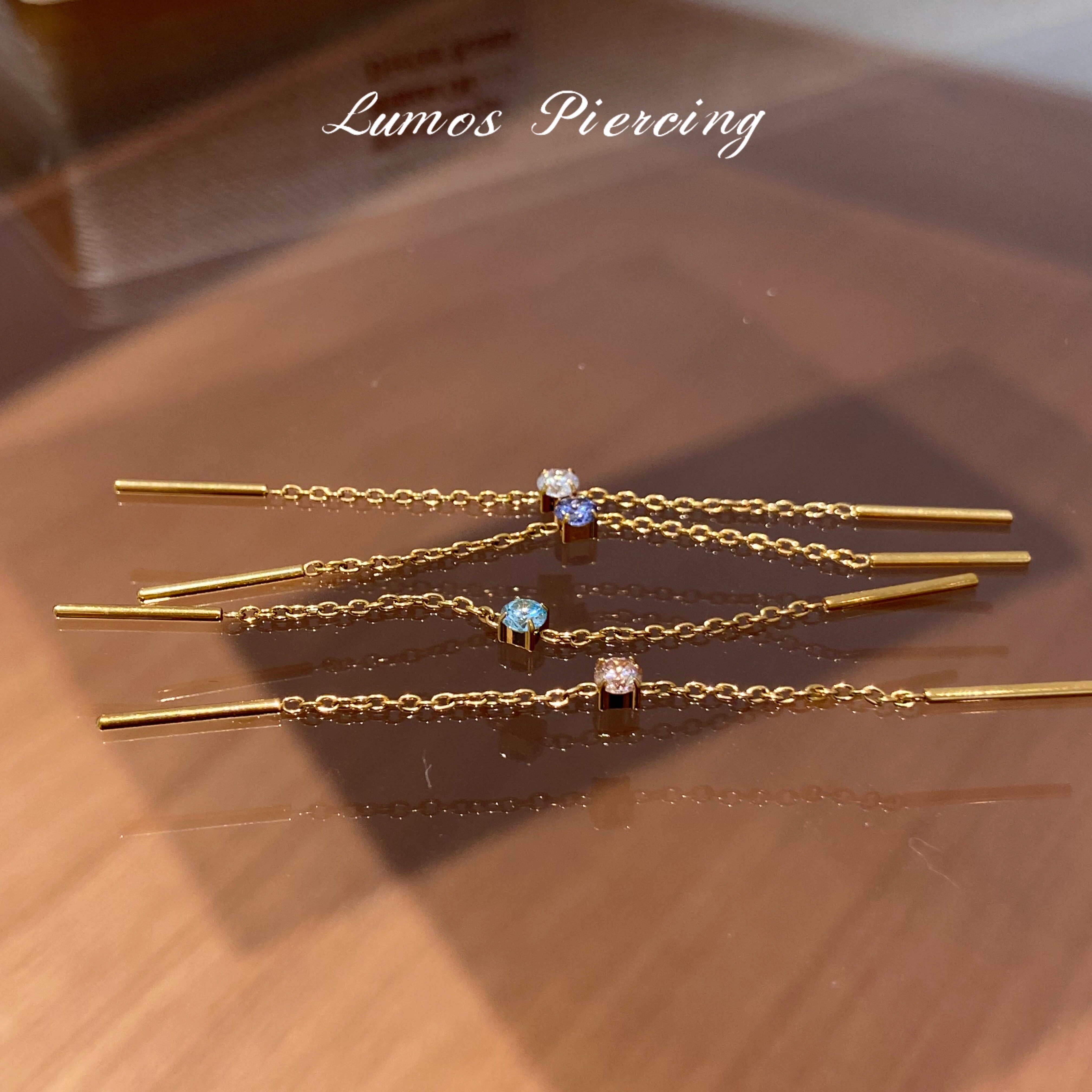 Lumos 星缇 F136钛合金镀金双耳洞耳链吊坠耳骨链耳垂链耳线 T123
