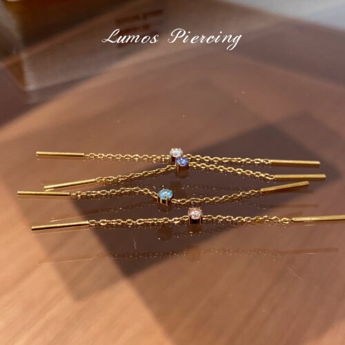 Lumos 星缇 F136钛合金镀金双耳洞耳链吊坠耳骨链耳垂链耳线 T123