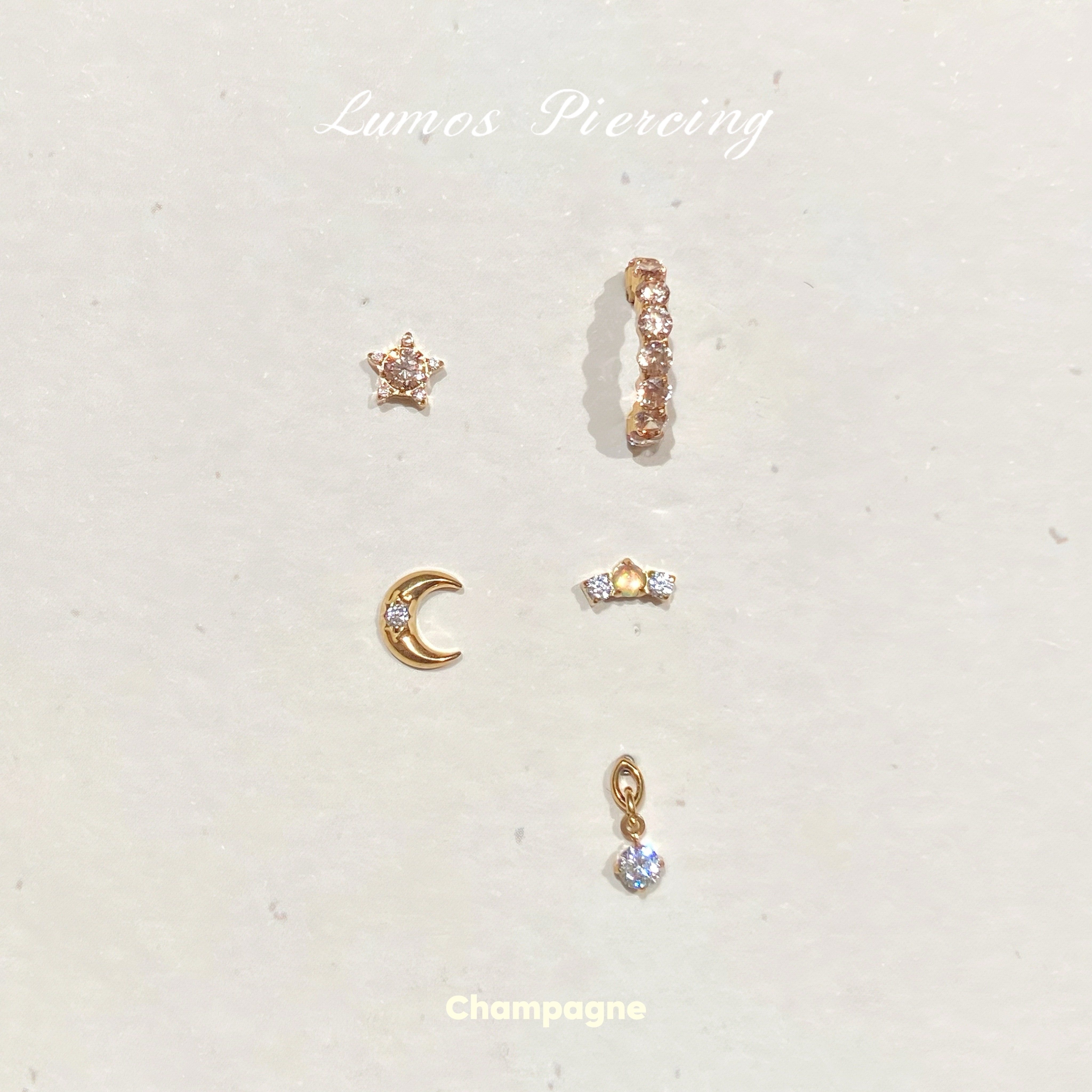 Lumos Champagne系列星星月亮内螺旋F136钛合金耳钉耳骨钉耳圈