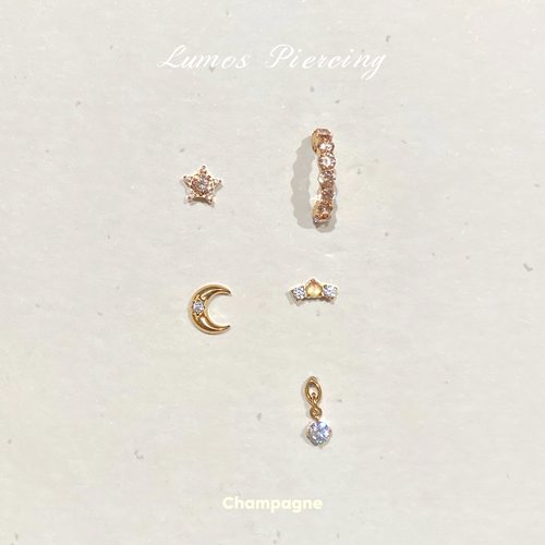 Lumos Champagne系列星星月亮内螺旋F136钛合金耳钉耳骨钉耳圈