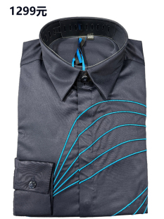 专柜正品撤柜1299元男士时尚纯棉长袖衬衫黑色透气上班日常修身版