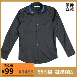 一线正品专柜1499元 男士时尚长袖衬衫纯棉透气微弹 黑色尖领修身