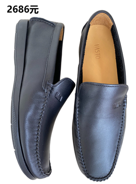专柜正品撤柜2686元男士头层牛皮商务休闲鞋手工鞋圆头耐磨一脚蹬