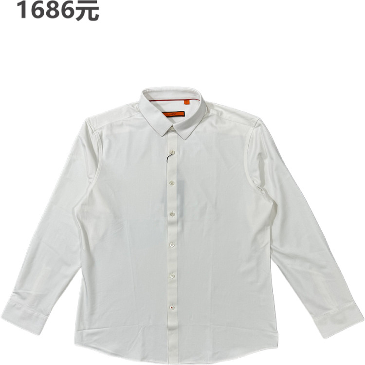 一线品牌商场1686元男士商务休闲纯白色长袖衬衫修身抗皱耐磨日常