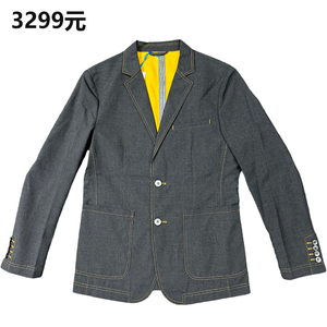 意大利面料牛仔休闲单西服专柜3299元男士时尚修身青年两粒扣开叉