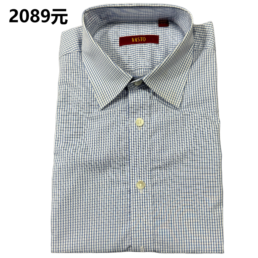 一线品牌正品2089元男士时尚小格子短袖衬衫舒适纯棉透气柔软青年