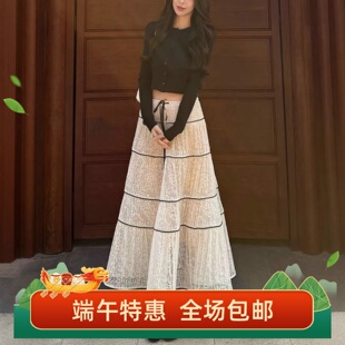 云间白月光 纯欲风蕾丝半身裙套装女款针织长袖上衣两件套