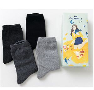 素色男女棉袜 纯色款女袜子 春秋冬棉袜女士中筒袜 四双盒装