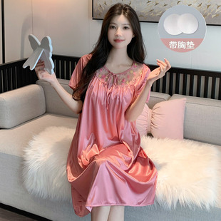 夏天睡衣带胸垫女士绝美高端冰丝短袖夏日独特漂亮气质名媛睡裙