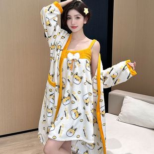 睡衣女珊瑚绒加绒新款高品质少女小个子加厚保暖法兰绒睡袍家居服