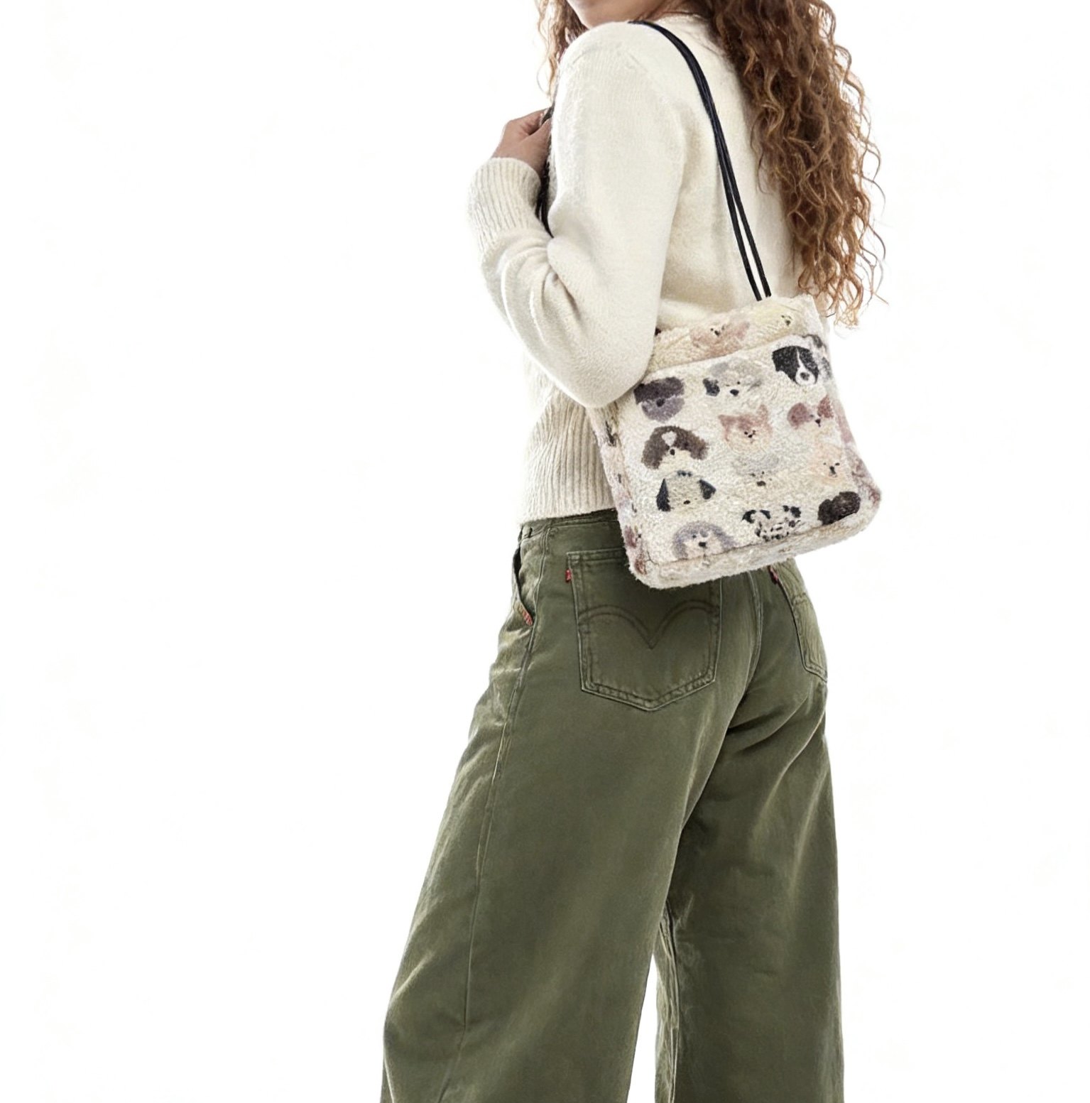 软软可爱猫猫狗狗毛绒小方包腋下包 皮质肩带环保皮草