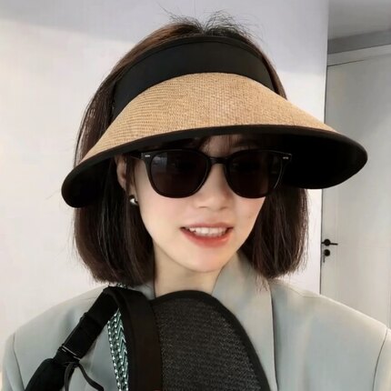可卷大檐空顶防晒遮阳帽子女款夏季2026新款骑行黑胶户外太阳帽