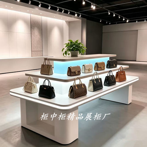 化妆品中岛展台发光烤漆定制柜