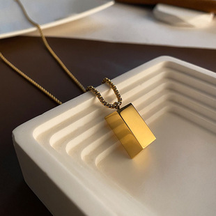 小金砖毛衣链 长链极简项链不掉色简约高级感钛钢2024新款