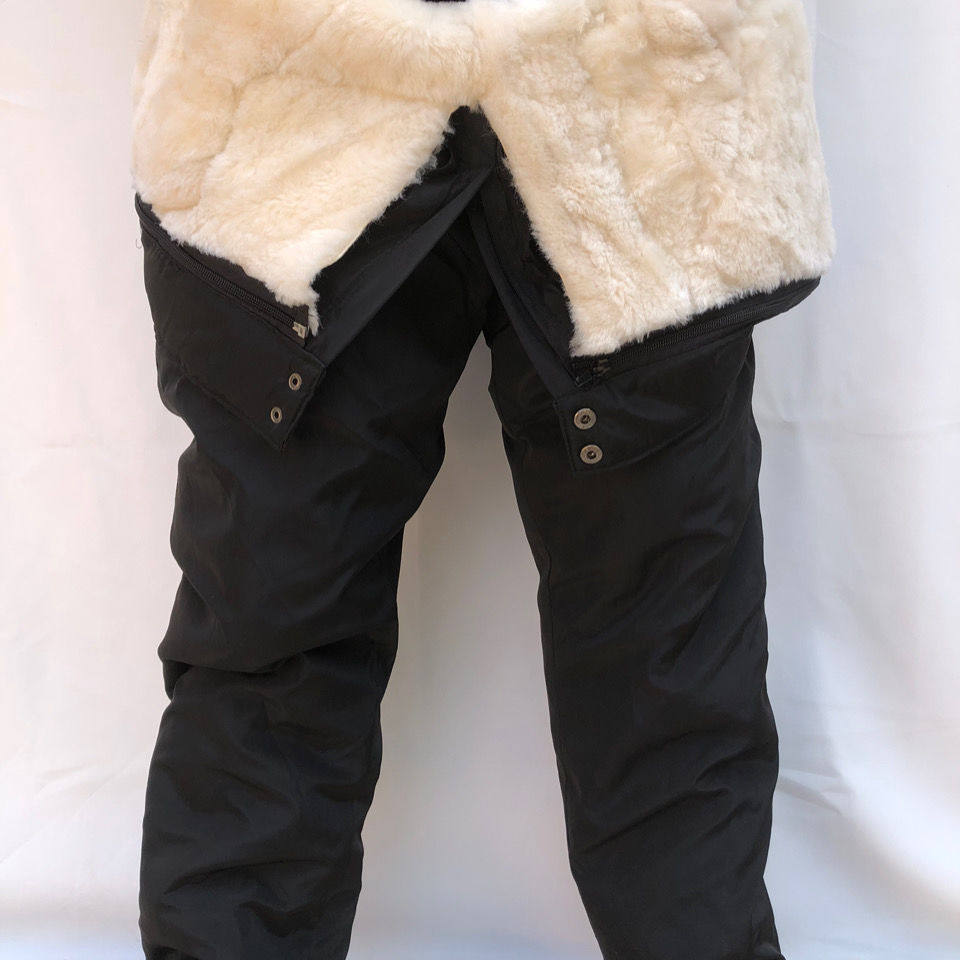 남성과 여성을위한 겨울 모피 일체형 안감 순수 울 바지 중년 및 노인  양피 내한성 따뜻한 가죽 바지 하이 웨이스트면 바지