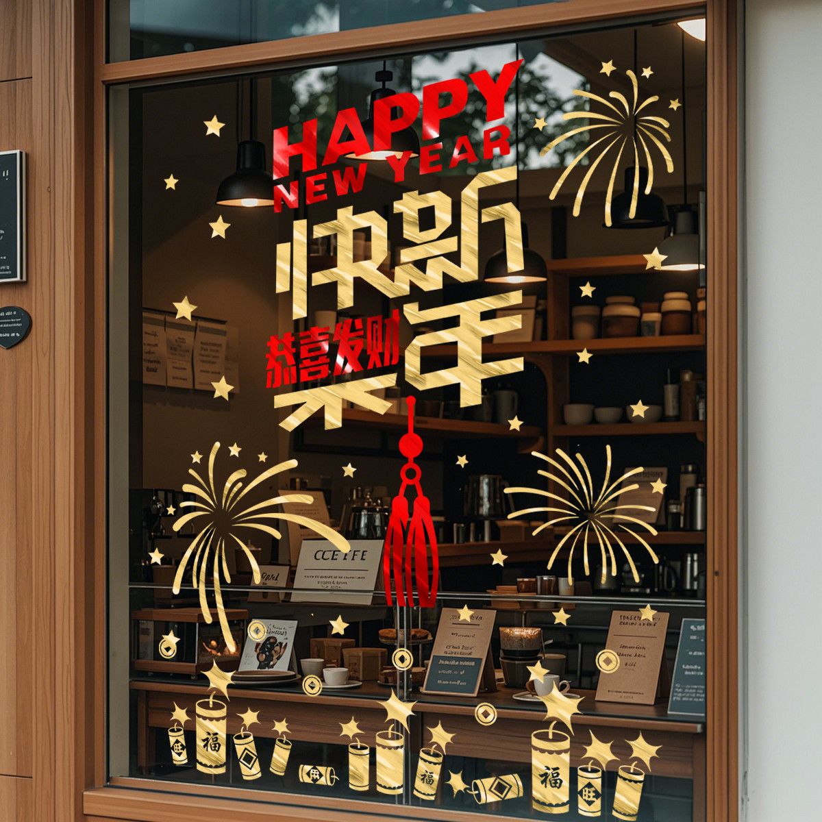 新年氛围装饰品窗花贴商铺春节场景布置过年贴纸橱窗玻璃门贴画