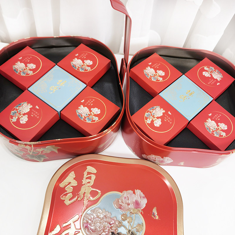 中秋酒店10个装蛋黄酥包装盒子冰皮月饼盒铁罐手提双层现货logo