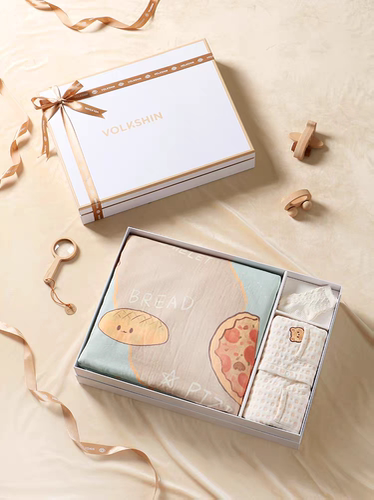 VOLKSHIN婴儿宝宝周岁礼品礼盒3件套高档送礼原装进口盖毯连体衣