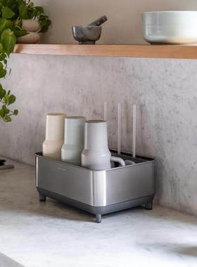 美国Simplehuman不锈钢/塑料水杯架置物沥水篮水槽边篮厨房收纳