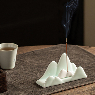 创意千里江山现代陶瓷香薰炉摆件笔搁手机支架客厅家用檀香插香器