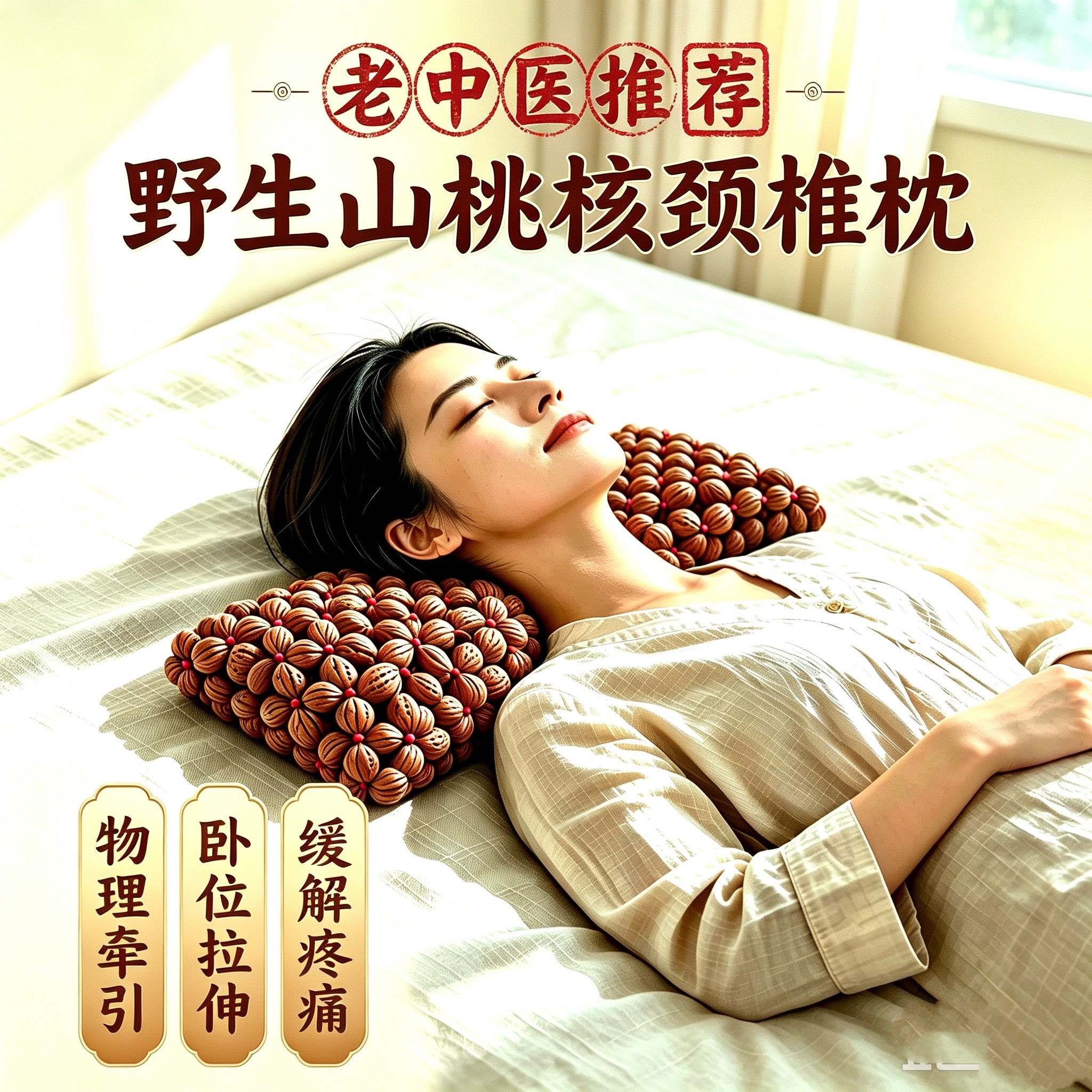 山桃核颈椎枕头缓解颈椎疼痛纯手工编织颈椎枕痛缓解按摩支撑防护