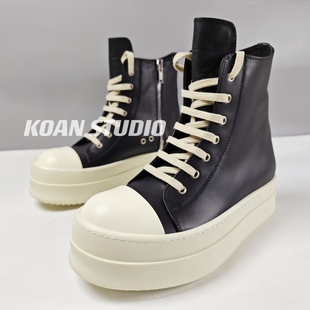 KOAN家自制加厚底ro高帮鞋男真皮休闲系带厚底增高黑白情侣短靴女