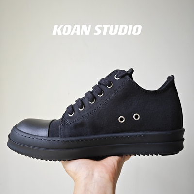 KOAN自制 副线Drk全黑小斜纹布低帮系带板鞋情侣厚底休闲鞋TPU底