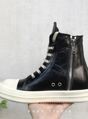 KOAN自制  暗黑精工全真皮马皮皱纹高帮系带白头厚底鞋 TPU厚底鞋