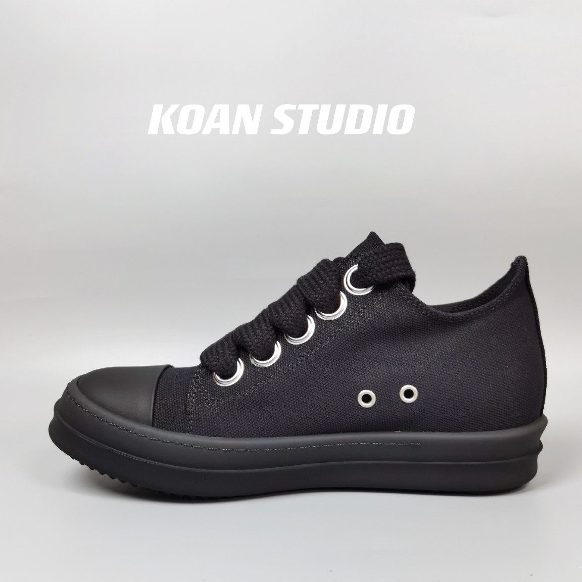 KOAN自制 全黑帆布低帮粗鞋带DK情侣厚底鞋RO硬底休闲布鞋TPU底