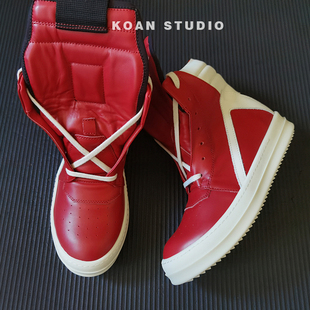 2022SS新款 硬底 全粒面牛皮高帮前红后白倒三角TPU情侣厚底鞋