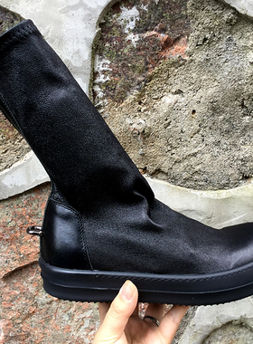 KOAN自制弹力羊皮全黑无头短筒靴男神女神靴 TOU大底情侣厚底靴