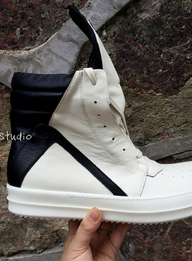 17SS新款奶香TPU长拉链无钩 白黑倒三角高帮鞋情侣短靴 厚底鞋