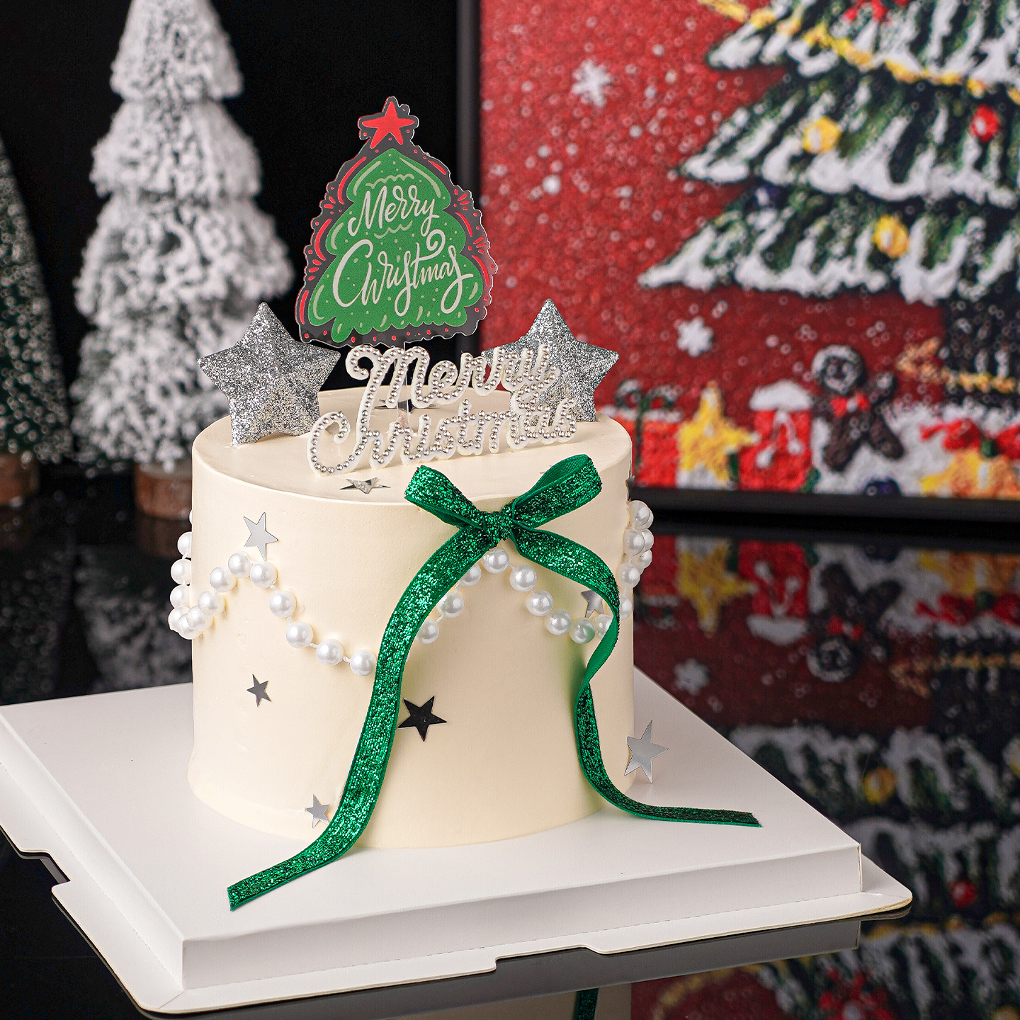 2026圣诞节快乐许愿树蛋糕装饰亚克力插牌平安夜派对星星水钻插件