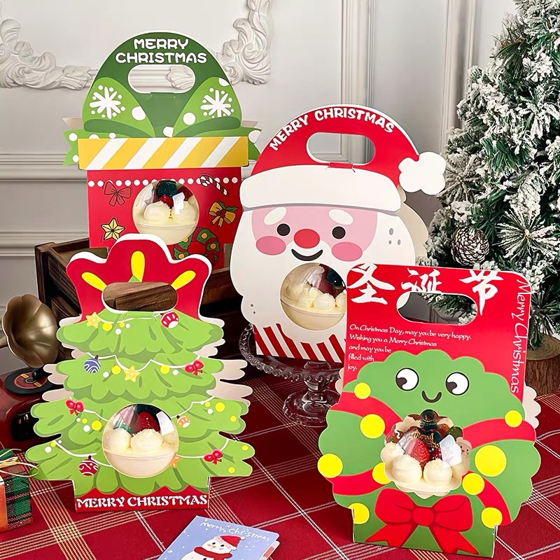 2026圣诞节慕斯球蛋糕装饰品老人雪人草圈圣诞节手提盒包装盒装扮