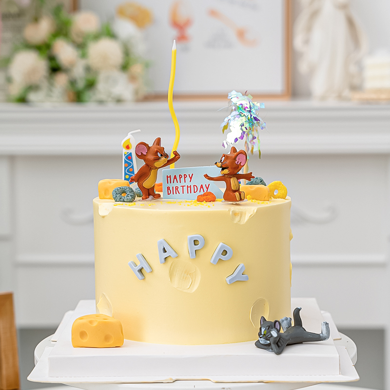 儿童生日蛋糕装饰猫和老鼠摆件
