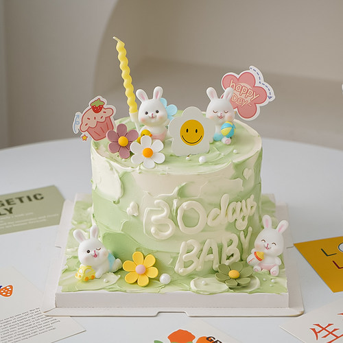 田园风蛋糕装饰小兔子小花