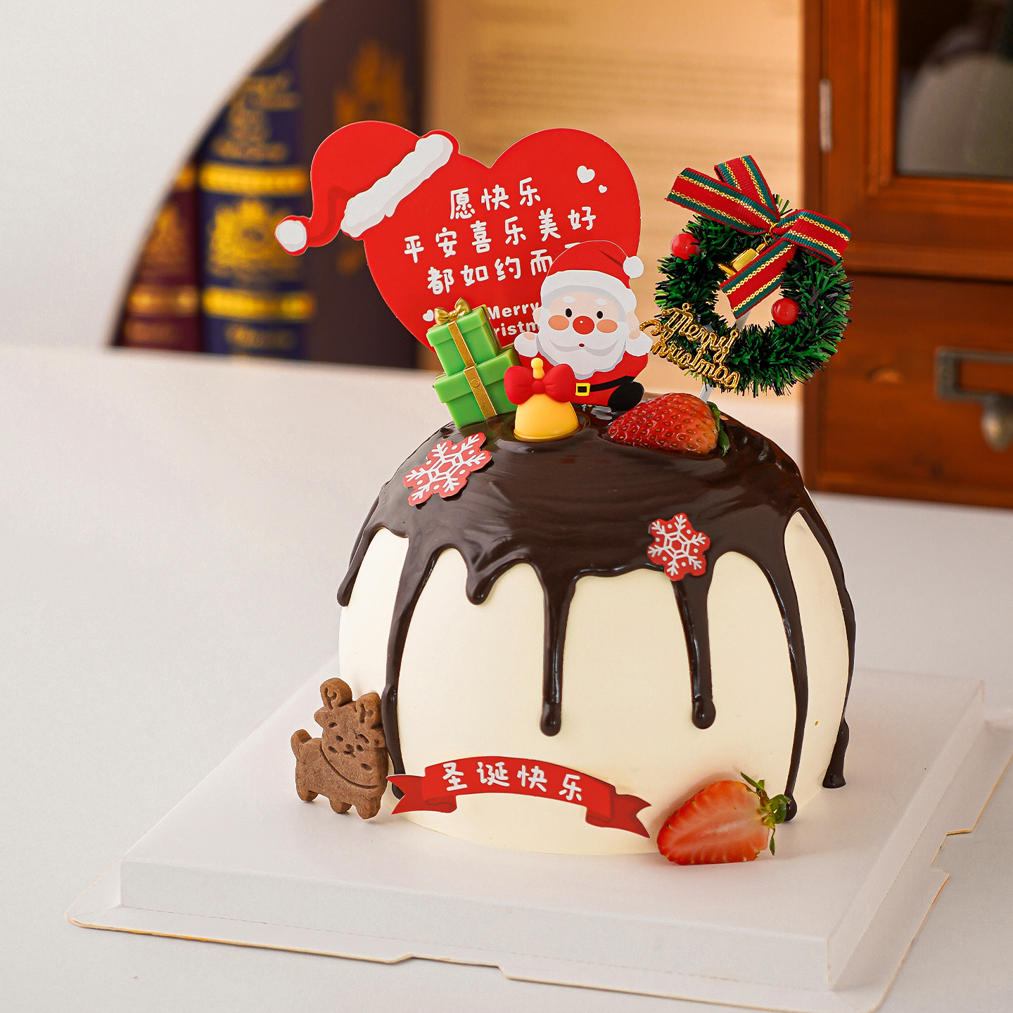 2026圣诞节祝福语蛋糕装饰插牌圣诞快乐老人草圈节日甜品烘焙插件