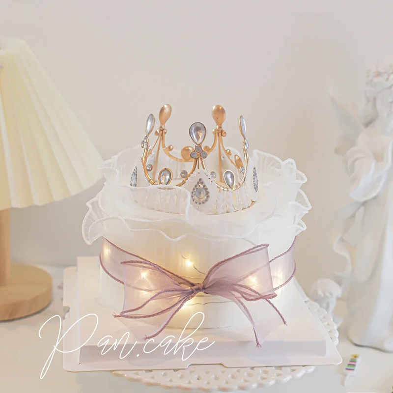 蕾丝围边皇冠妈妈蛋糕装饰唯美仿真花束摆件女神插件烘焙甜品装扮