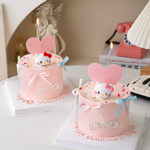 网红2.14情人节小猫蛋糕装饰摆件情侣节日告白LOVE you亚克力插件