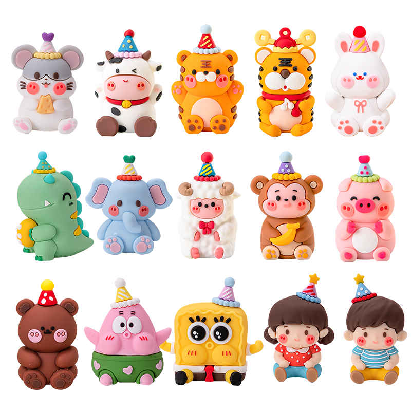 网红卡通软胶小动物蛋糕装饰摆件