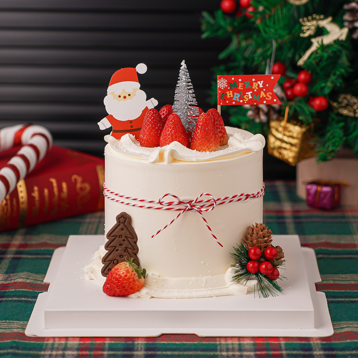 2026圣诞节雪松蛋糕装饰摆件MerryChristmas圣诞老人甜品小旗插件