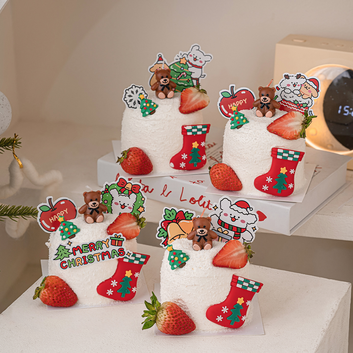 2026圣诞节小熊蜡烛蛋糕装饰线条小狗苹果插件平安夜圣诞树装扮