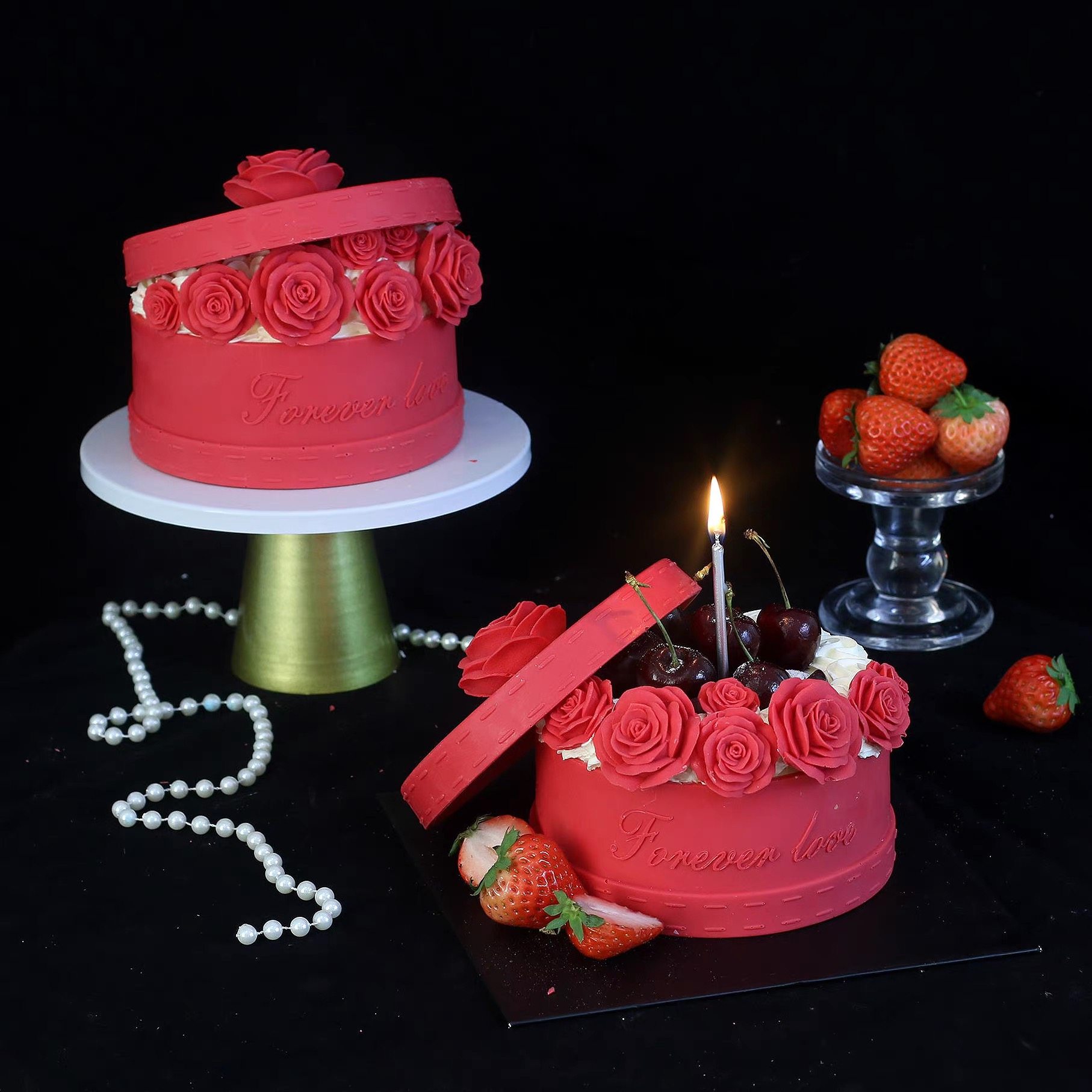 情人节玫瑰礼盒巧克力蛋糕装饰成品女神表白烘焙甜品台摆件配件