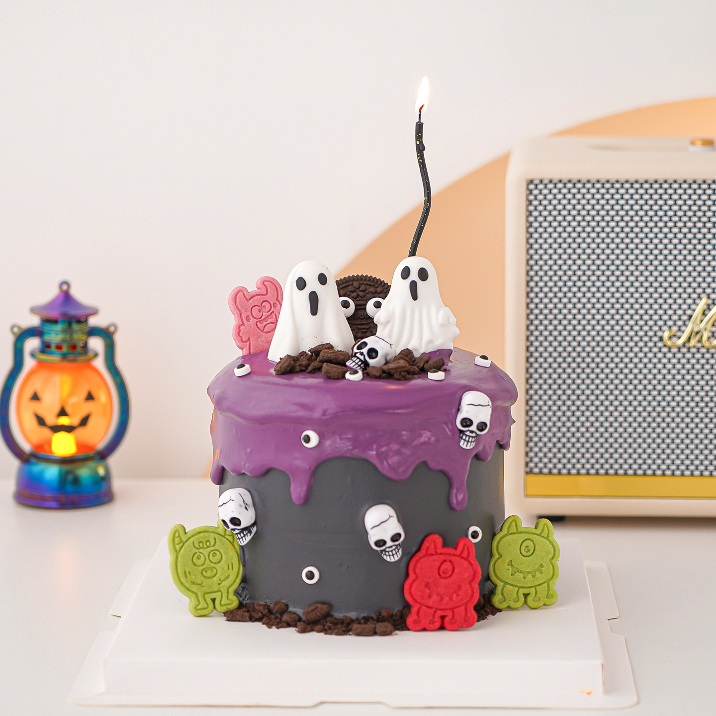 2025万圣节软胶幽灵蛋糕装饰摆件搞怪骷髅头小眼睛糖珠饼干插件