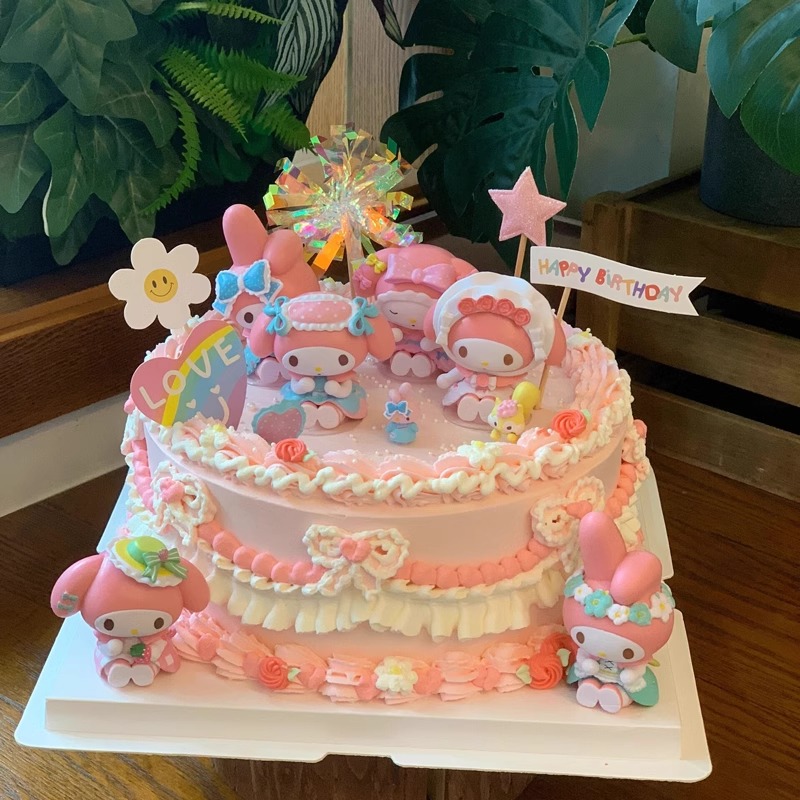 粉色美乐迪大耳狗小猫酷米米茶会公主女孩生日蛋糕装饰摆件套装