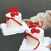 2.14情人节蛋糕装 扮摆件 YOU亚克力烘焙插件唯美玫瑰花装 饰I LOVE