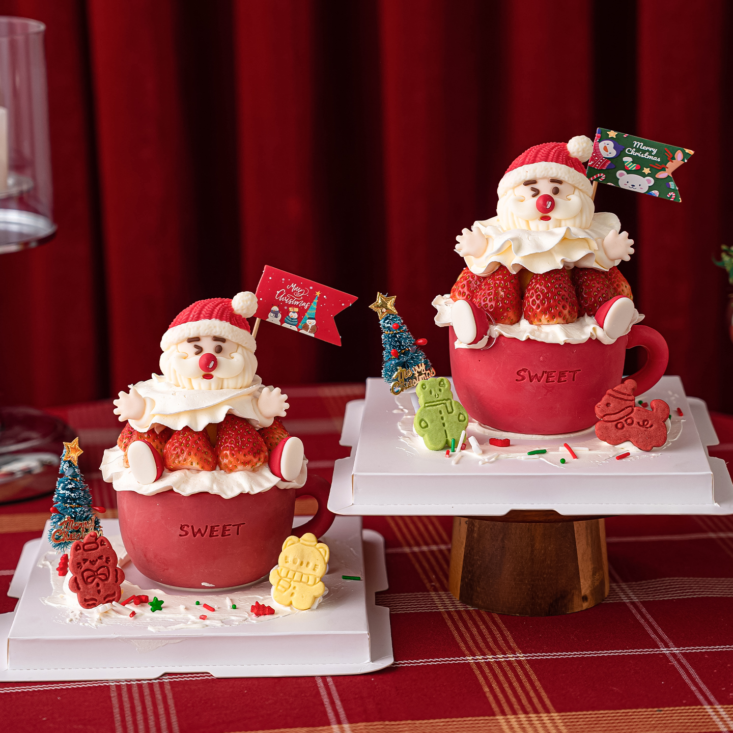 2026圣诞节蛋糕装饰圣诞老人巧克力杯子摆件圣诞快乐小旗烘焙插件