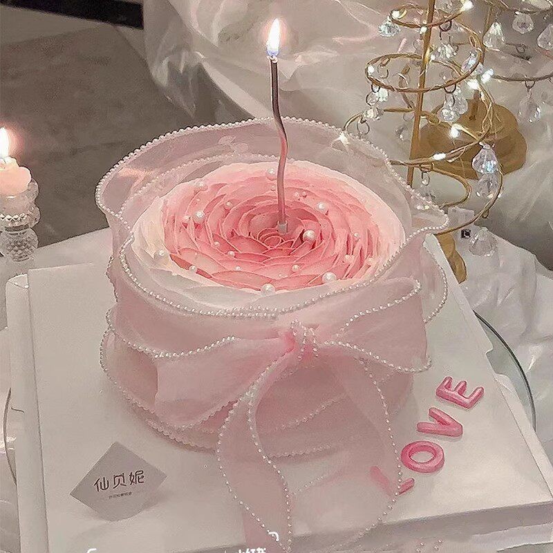 网红情人节女神生日蛋糕装饰珍珠鱼尾丝带围边装扮曲线蜡烛插件