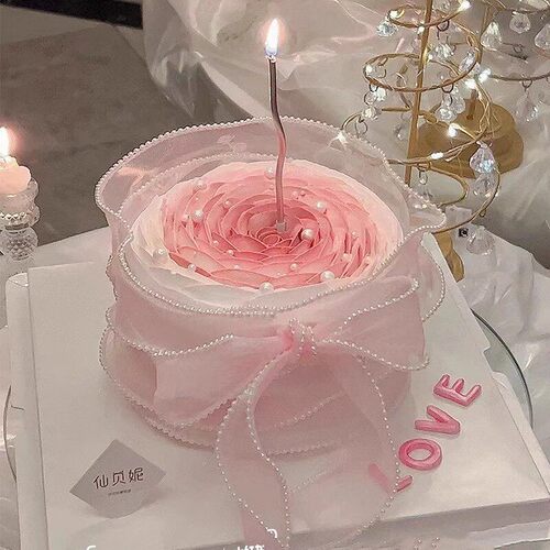 2.14情人节女神生日蛋糕装饰珍珠鱼尾丝带围边装扮曲线蜡烛插件